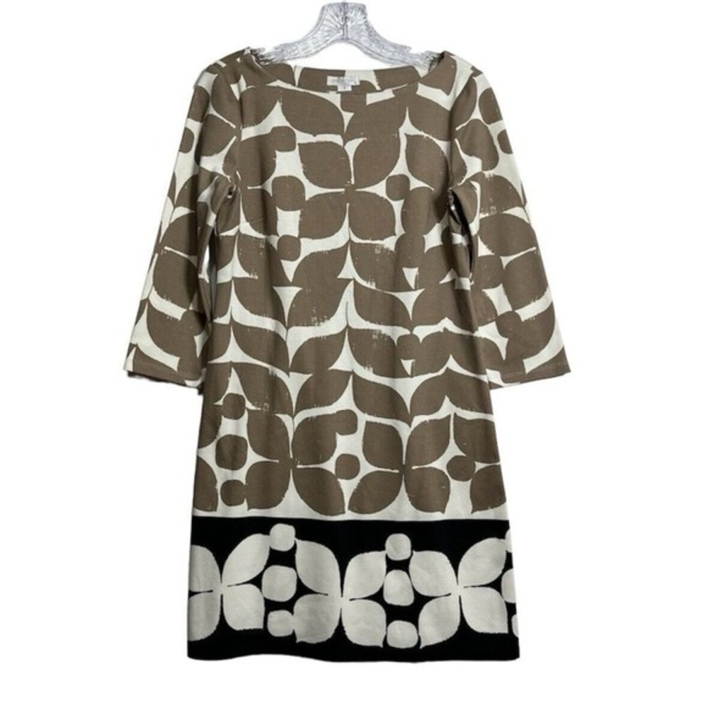 London Times Womens Dress Sheath Stretch Tunic‎ Leaf Tan Cream Black Size 4